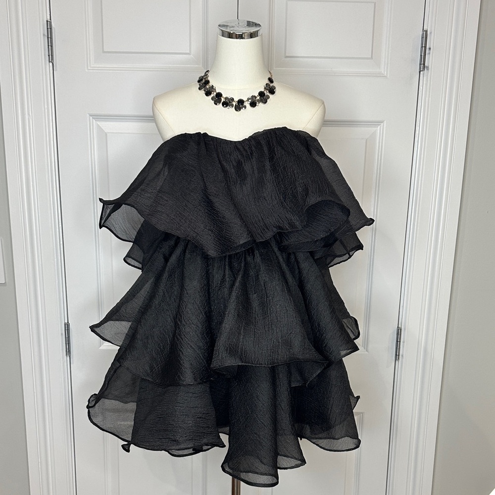 Altar'd State Black Sadie Strapless Cocktail Ruffled Prom Mini Dress Size XL